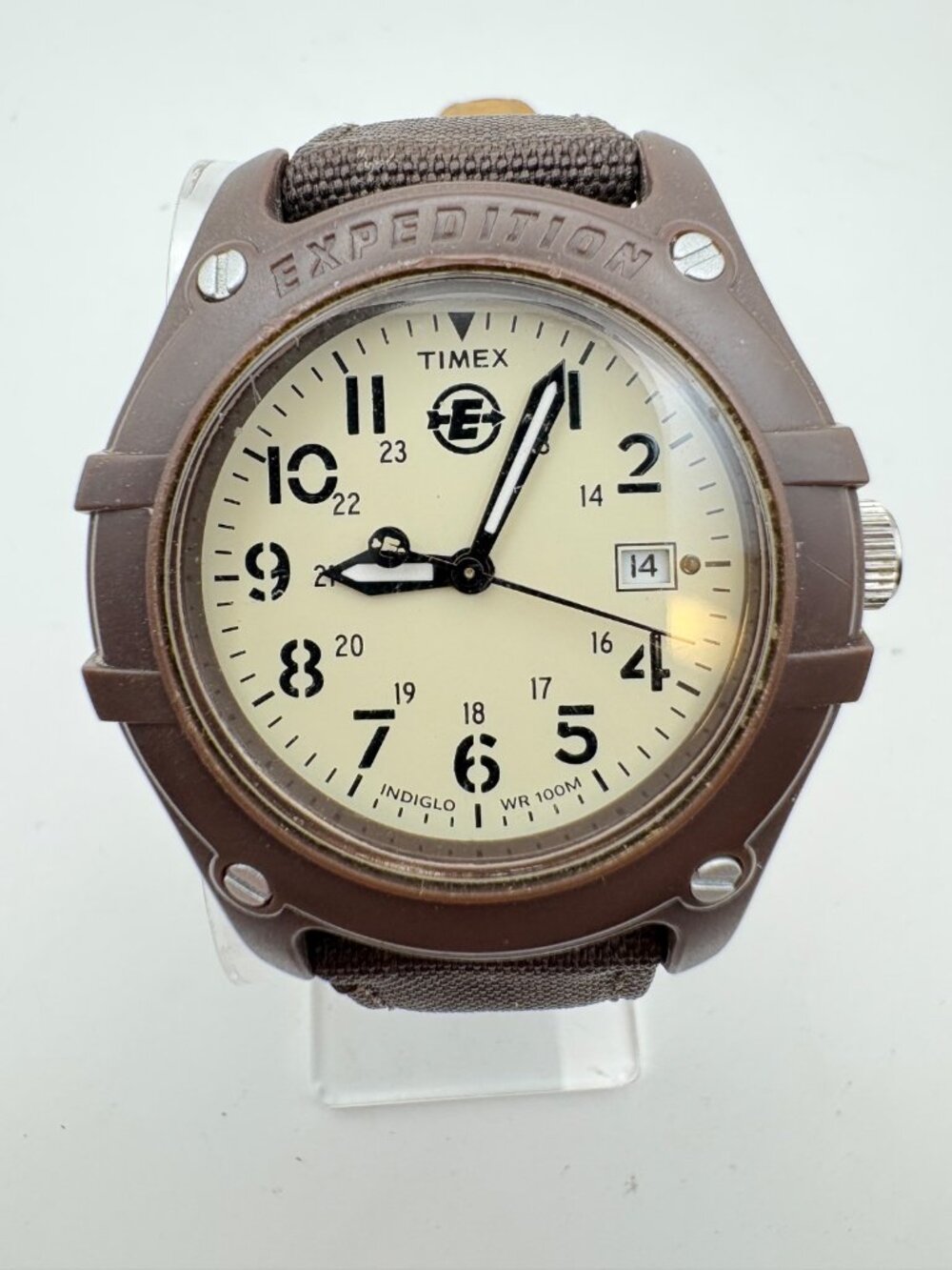 Timex Expedition T4 905 Analog Quartz Watch Brown Canvas Strap Indiglo WR 100M